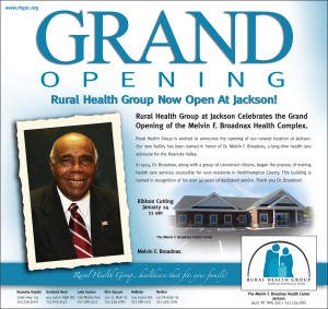 Rural Health Group - Jackson, NC Grand Opening ad campaign designed by les atkins PR, Inc.